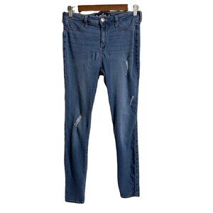 Hollister Women Medium Wash Distressed High Rise Jean Legging Skinny Jeans 30 28